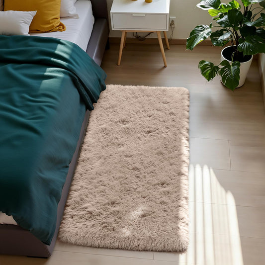 Fluffy Rug Shag Area Rug, Beige 2x4 Area Rugs for Bedroom, Small Bedside Rug, Soft Fluffy Shag Entryway Throw Rugs for Living Room Bedroom Kids Room Home Decor