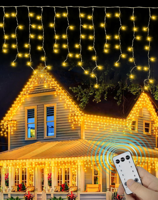 GOHDLAMP Christmas Icicle Lights Outside 624 LED 59FT Warm White, 96 Drops 2700K Icicle Christmas Lights with Remote/8 Modes/Timer, IP44 Waterproof for Roof Gutter Wedding Holiday Decorations