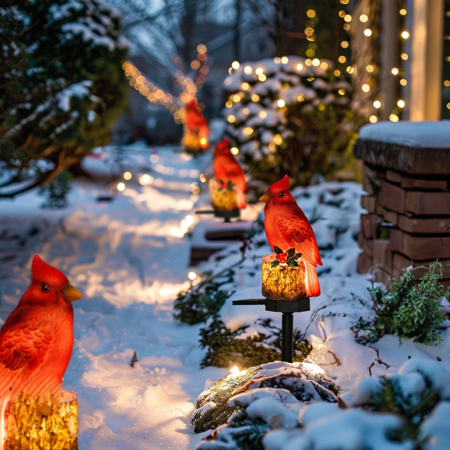Dazzle Bright 2 Pack 22.5 in Cardinal Bird Solar Lights, Red Bird Solar Powered Lights Cardinal Garden Stake Light for Christmas Pathway Garden Lawn Yard Gifts Decoration