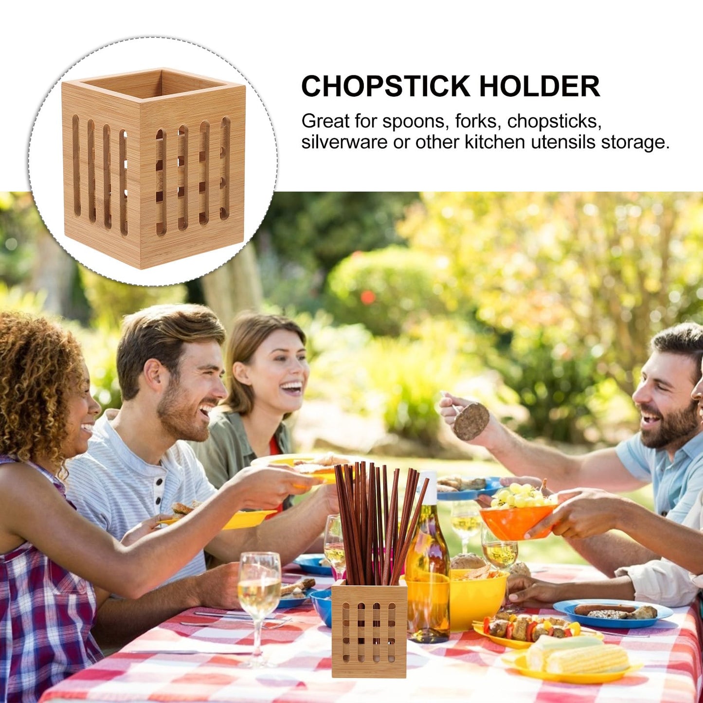 DOITOOL Bamboo Utensil Holder Wood Kitchen Utensil Holder for Napkin Spoon Chopstick Drying Rack Spatula Storage Organizer for Countertop Kitchen Decor