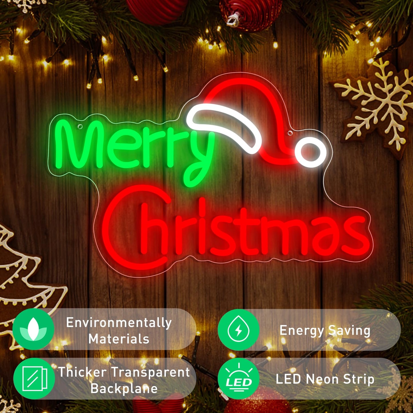 Merry Christmas Neon Signs, Dimmable Merry Christmas LED Light Sign For Holiday Party Home Bar Decoration, USB Powerd Christmases Neon Lights For Wall Decor Festival Celebration 14.96" × 9.45"