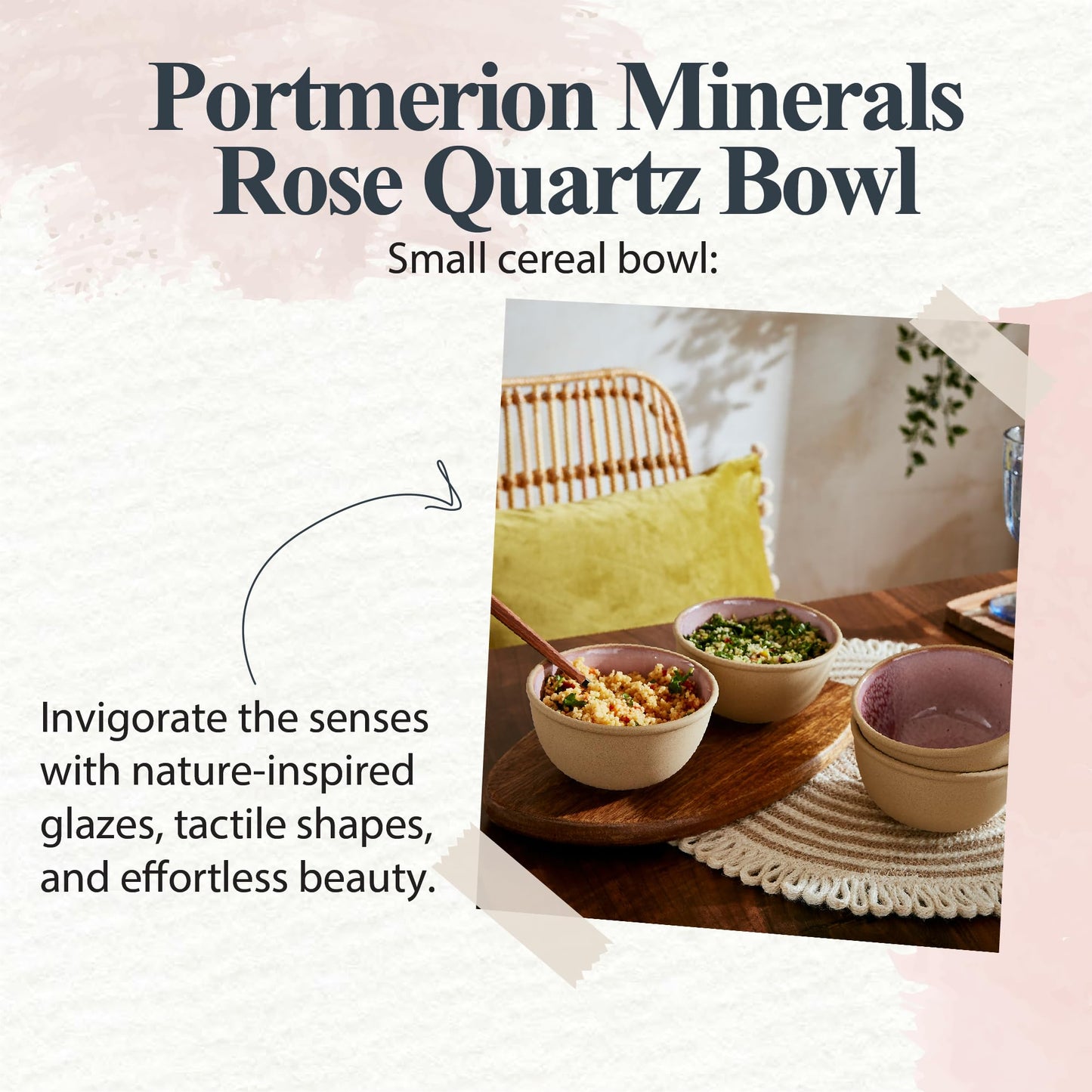 Portmeirion Minerals 4.5-Inch Small Bowl, Rose Quartz - Stoneware Made from Recycled Clay, Handmade in Portugal, Reactive Glaze for a Unique Look, Microwave & Dishwasher Safe - Decorative Modern Bowl