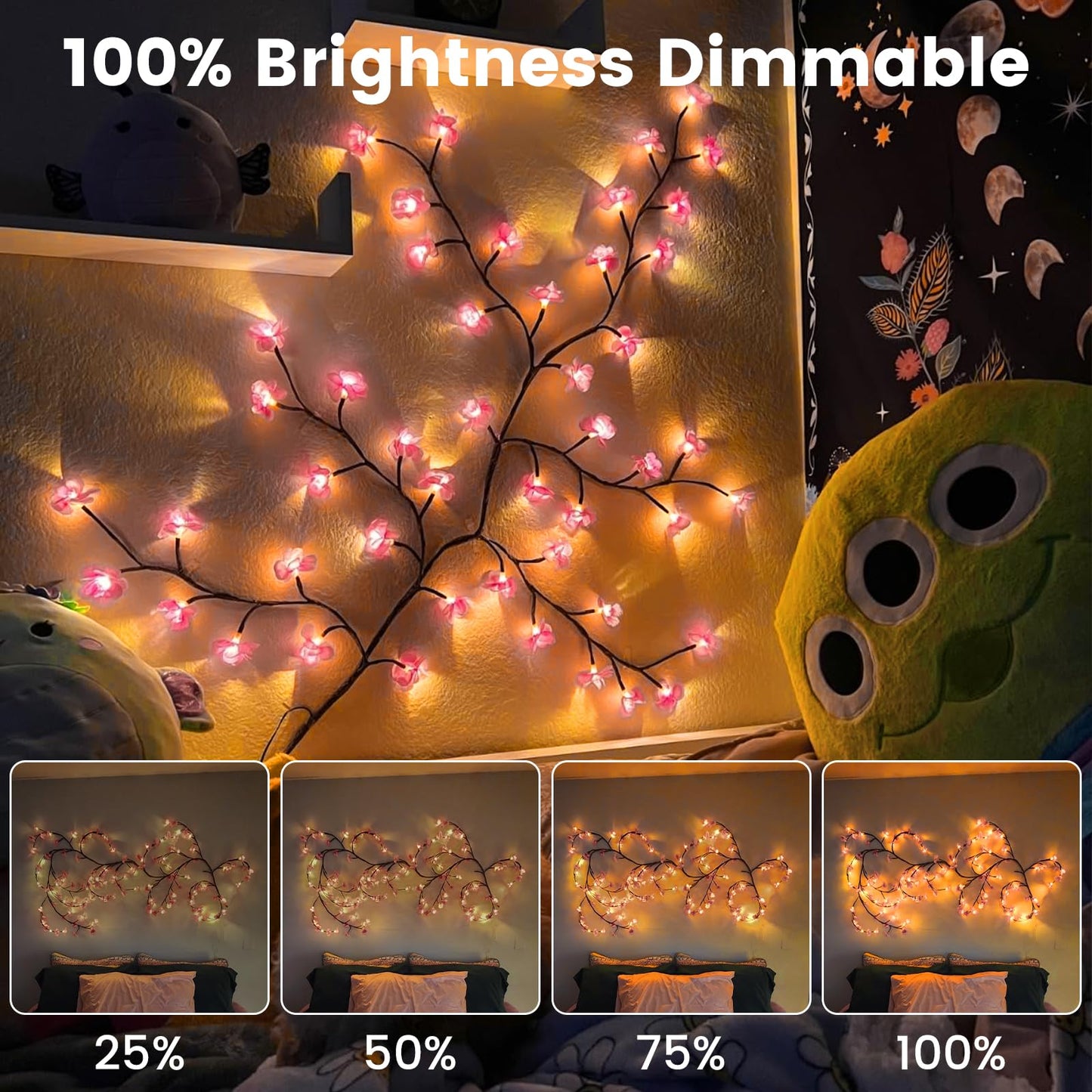 LED Tree Branch Lights for Wall 5.91 FT 96LEDs Cherry Blossom Lights with Remote and 8 Lighting Modes Cherry Blossom Garland Willow Vine Light for Bedroom Indoor Wall Wedding Christmas Decor