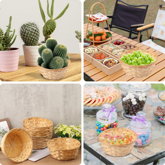 Geytetqi 15 Pack 8 Inch Bamboo Woven Basket, Round Bamboo Woven Fruit Baskets for Kitchen, Restaurant, and Holiday Decor