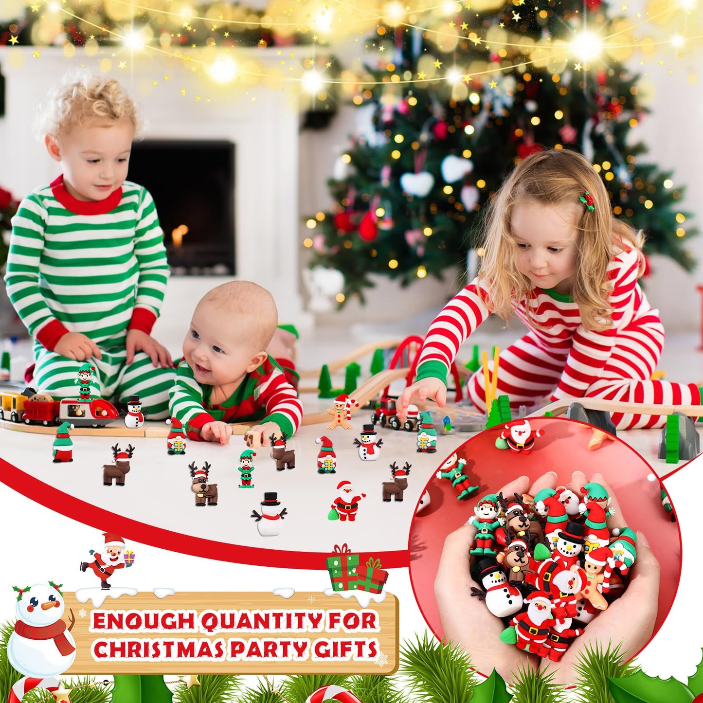 Halloscume 50 Pcs Mini Christmas Figurines Rubber Miniature Snowman Santa Gnome Reindeer Gingerbread Collectible Elf Figurines Ornaments for Home Table Decoration Xmas Holiday Party Supplies Gift