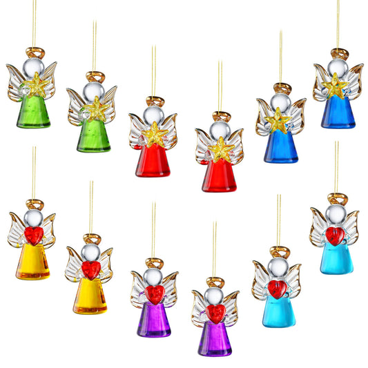 Mini Glass Angel Christmas Ornaments for Tree, 1.6" Small Crystal Guardian Angel Ornament Bulk for Christmas Tree, 2025 Hand Blown Spun Glass Home Decor Xmas Gift, Set of 12