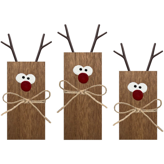 3Pcs Reindeer Table Signs Christmas Decorations Indoor Farmhouse Winter Decor Christmas Vintage Reindeer Blocks for Office Kitchen Home Decor