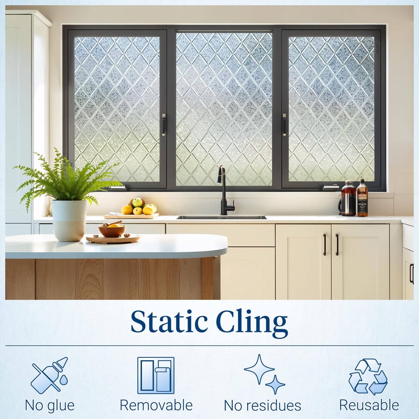 Haton Window Privacy Film Decorative Frosted Glass Window Film, Sun Blocking Stained Glass Clings, Static Cling Removable Stickers for Home Door Coverings, Lattice Pattern 17.5" x 78.7"