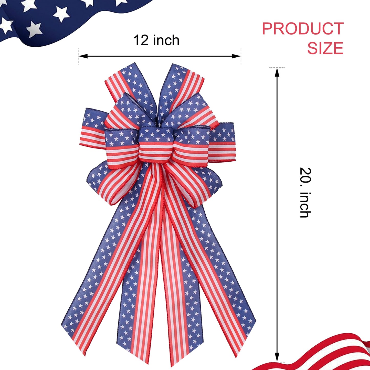 EVRWO 2 PCS Large Patriotic Wreath Bows Star and Stripe America Flag Bow 4th of July Red Blue Burlap Bow for Veteran's Day Independence Day Memorial Day Front Door Holiday Party Home Decor 20 * 12"