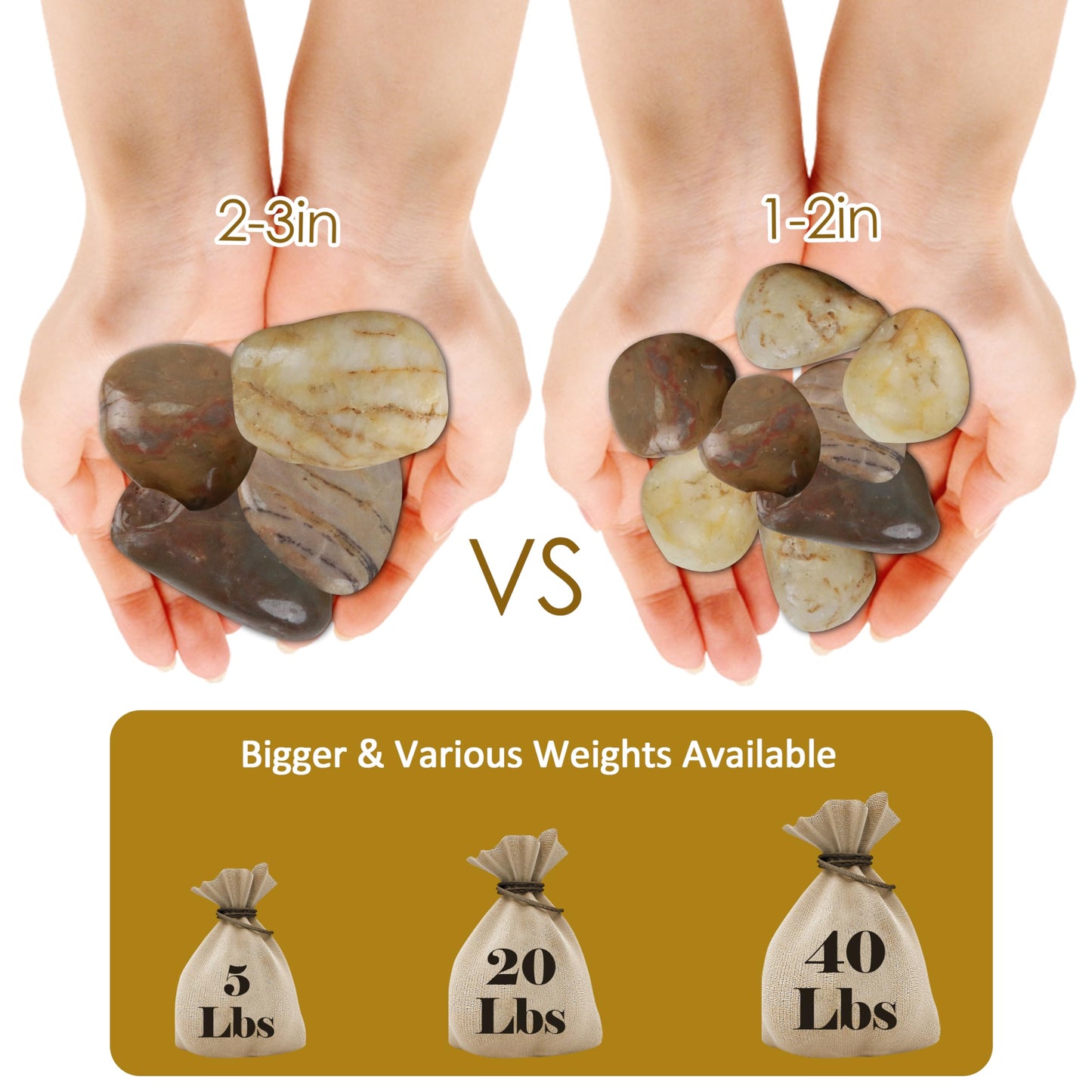 Sunnyglade 5 LBS River Rocks, 2-3 Inch Natural Pebbles for Indoor Plants, High Polished Decorative Stones Vase Filler Fish Tank Aquariums Landscaping Garden Outdoor and Indoor DIY (5, Pounds)