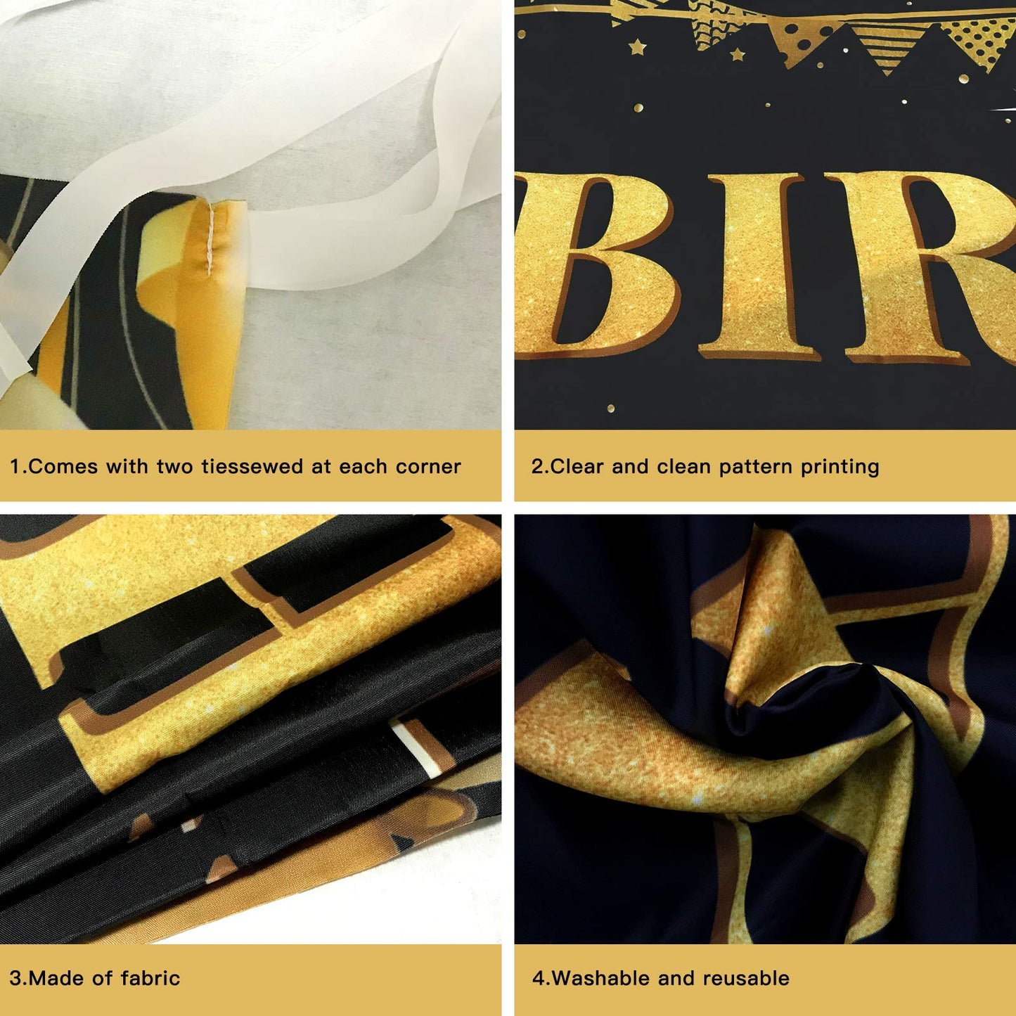 Black Gold Birthday Banner for Happy 1st to 100th - Boys, Girls, Men & Women - Reusable Decorations - Indoor Outdoor Party Supplies - 9.8x1.6 FT