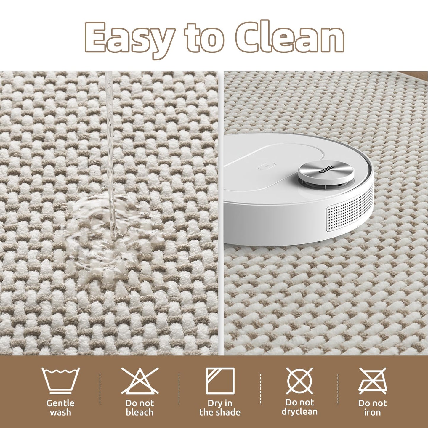 PADOOR-Bath Mat-Super Absorbent Chenille Bathroom Mats-Rubber Backed Bath Mats for Bathroom Non Slip, Easy Clean Bathroom Rugs Front of Bathtub,Shower Room,Sink-17×28, Beige&Cream