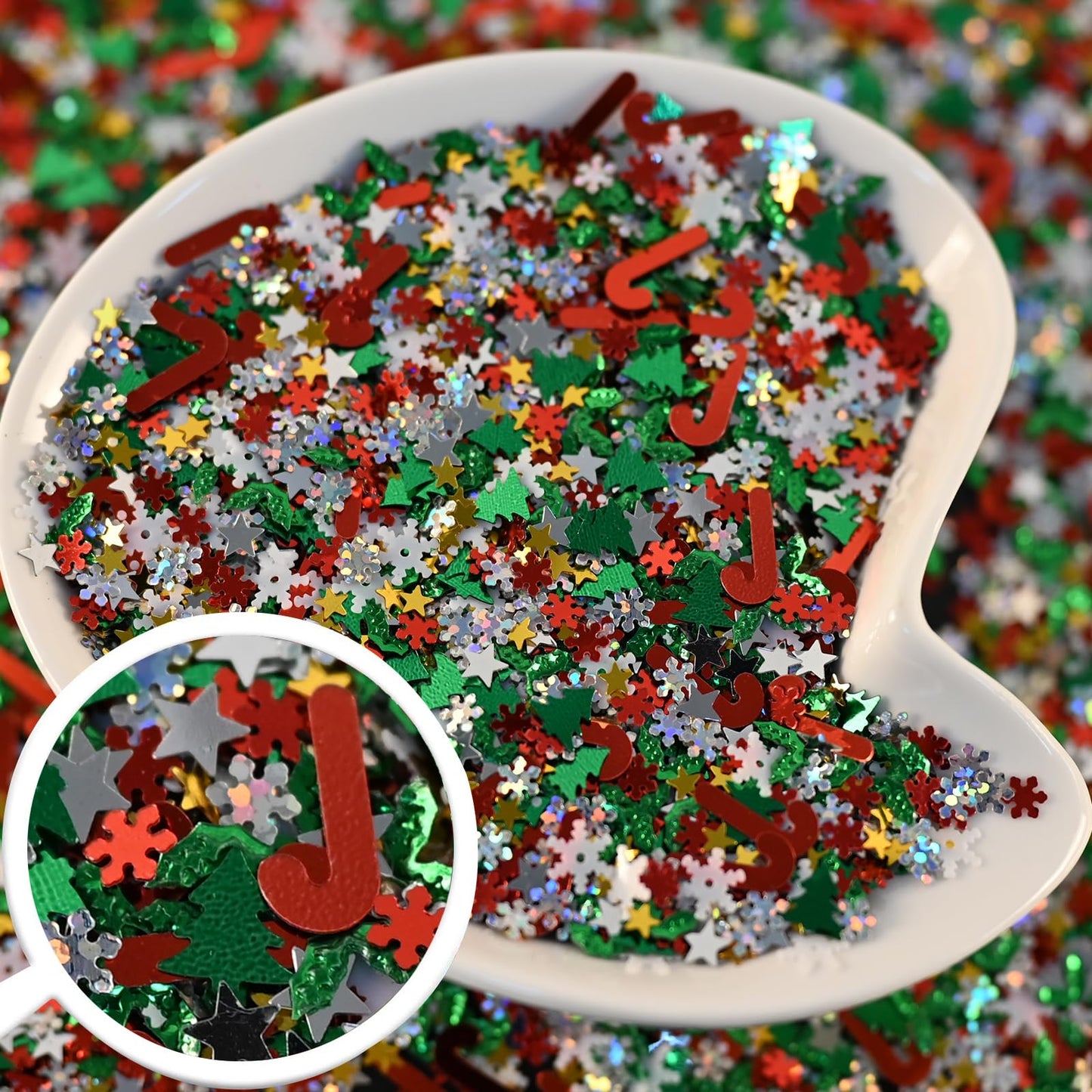 LIKETURE Fake Sprinkles 180g Fake Christmas Sprinkles Non-edible Craft Sprinkles Faux Sprinkles for Crafts Plastic Sprinkle Decoration Slime Sprinkles Slime Add Ins Shaker Card Filler (12 Bottles)