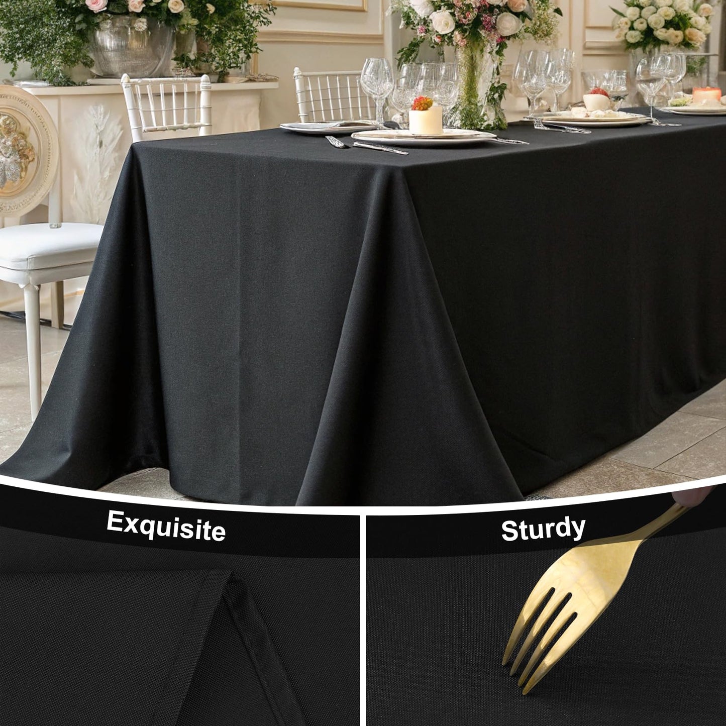 Smiry Rectangle Table Cloth, Waterproof Anti-Scratch Polyester Tablecloth, Decorative Washable Fabric Table Cover for Dining, Buffet, Parties and Outdoor, 60x84, Black