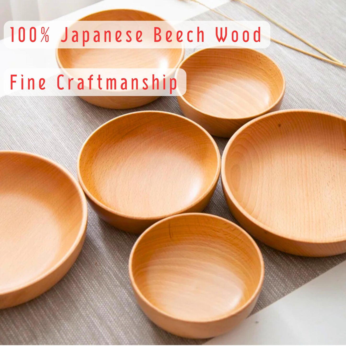 Bambuood Japanese Inspired Vintage Style Wooden Bowl - Manual Polished Original Sustainable Japanese Beech Wood - Ideal for Fruit, Salad, Soup, Vegetables, Serials & Nuts (Small 12.5cm (5"x1.8")