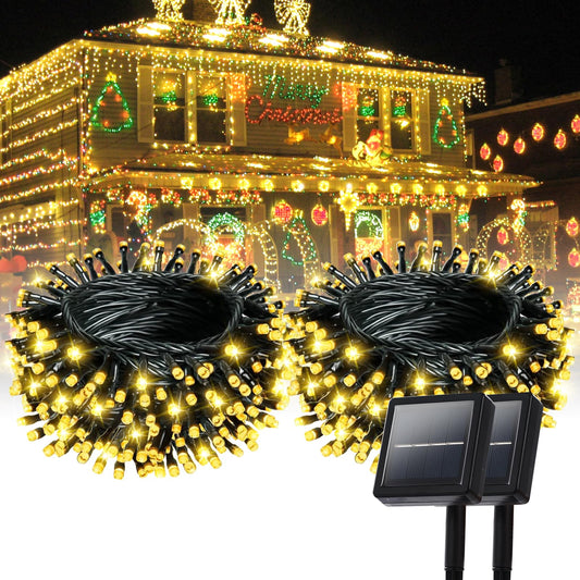 Solar Powered String Lights, 164ft 2 Pack Total 400 Led Solar Christmas Lights Outdoor Waterproof with 8 Modes - Solar Outdoor String Light for Outside Tree Lights for Tree Patio Christmas Warm White