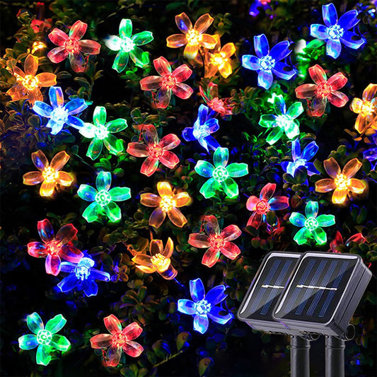 Solar String Flower Lights Outdoor 2 Pack 200 LED 80Ft Multi-Color Christmas Fairy Lights with 8 Lighting Modes, Waterproof Solar Lights Outdoor for Garden Christmas Wedding Xmas Tree Decoration