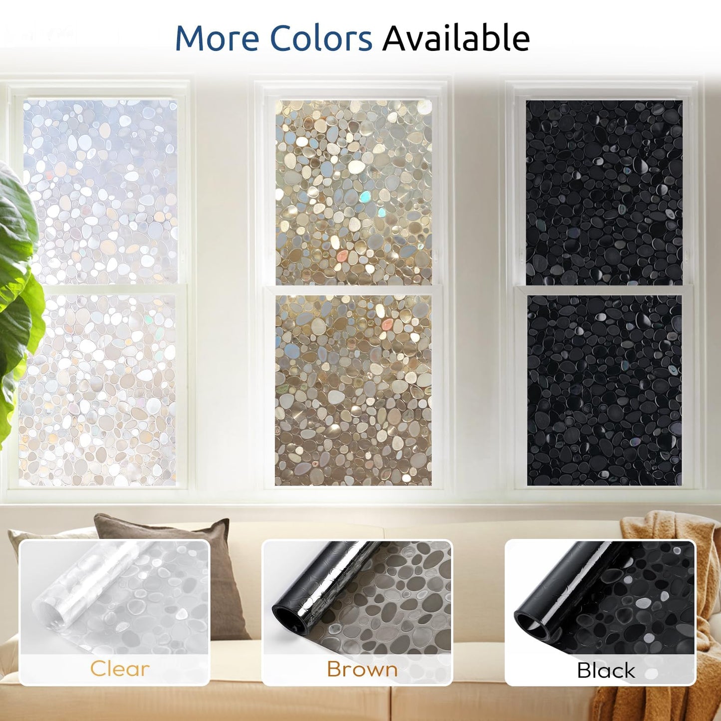 rabbitgoo Window Privacy Film, Decorative Rainbow Window Clings for Glass Covering, Static Cling Non Adhesive Door Stickers UV Blocking, Stained Glass Vinyl Decal, 3D Pebble, 17.5 x 78.7 inches
