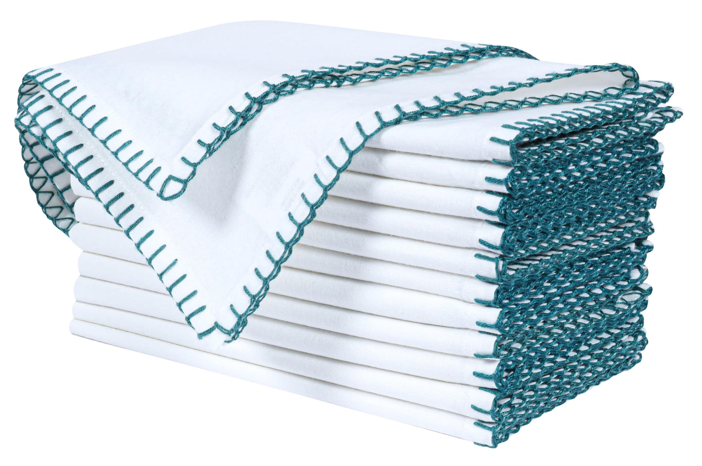 Bedding Craft Cotton Cloth Dinner Napkins Set of 12 –18x18 Funfare Multi-Color Fabric Napkins with Blanket Stitch Selvedge – Washable Wedding Napkins for Parties, Restaurants, Dining & Table Settings