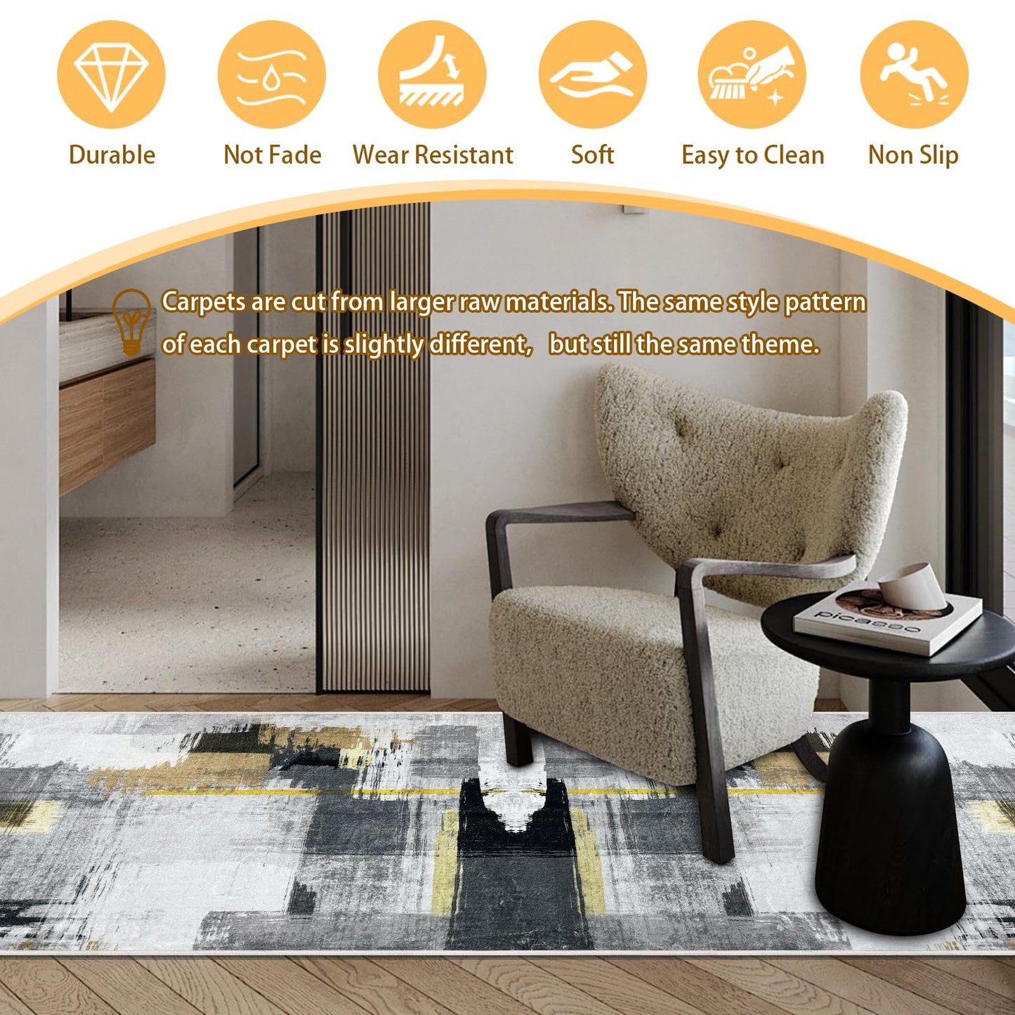 Heyroll Washable Area Rug, 2X6FT Hallway Runner Rug Carpet,Soft Modern Entryway Mat with Non-Slip TPR Backing,Low Pile Carpet for Indoor, Bath,Living Room,Kitchen,Laundry- Customized, Graffiti Gray