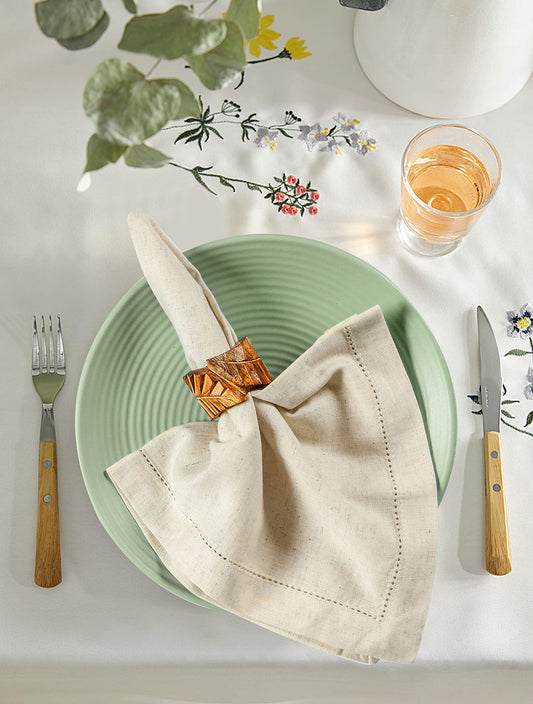 Flax Hemstitchend Cloth Dinner Napkin Set of 12 Natural 20x20 Inches, Premium Cotton Linen Dinning Table Napkins Ideal for Guest, Spring, Cocltail | Soft Neutral Event Napkin for Easter Basket Decor