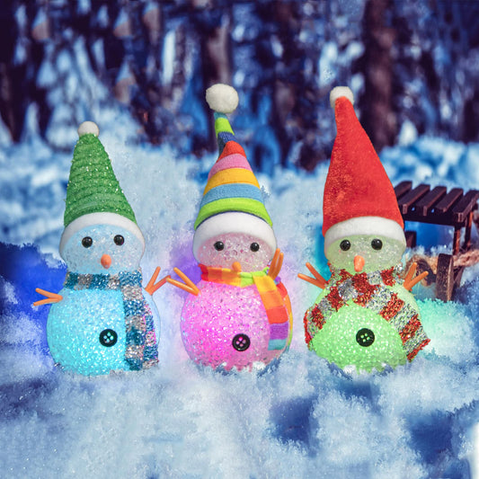 YAKii Christmas Decorations 7.3'' LED Snowmen Lamp Color Changing with Colorful Hat & Scarf Christmas Snowman Desk Centerpiece Decoration for Battery Operated Indoor Home Holiday Decor,Set of 3