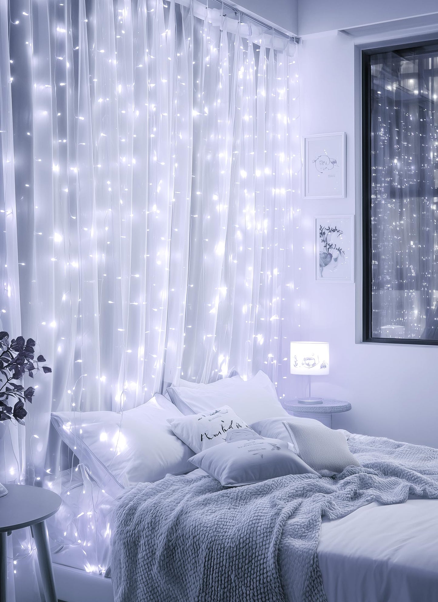 Brightown 300 LED Fairy Curtain Lights, 9.8ft x 9.8ft String Lights, USB Plug in 8 Lighting Modes Christmas String Hanging Lights with Remote for Bedroom Indoor Outdoor Party Xmas White 1 Pack
