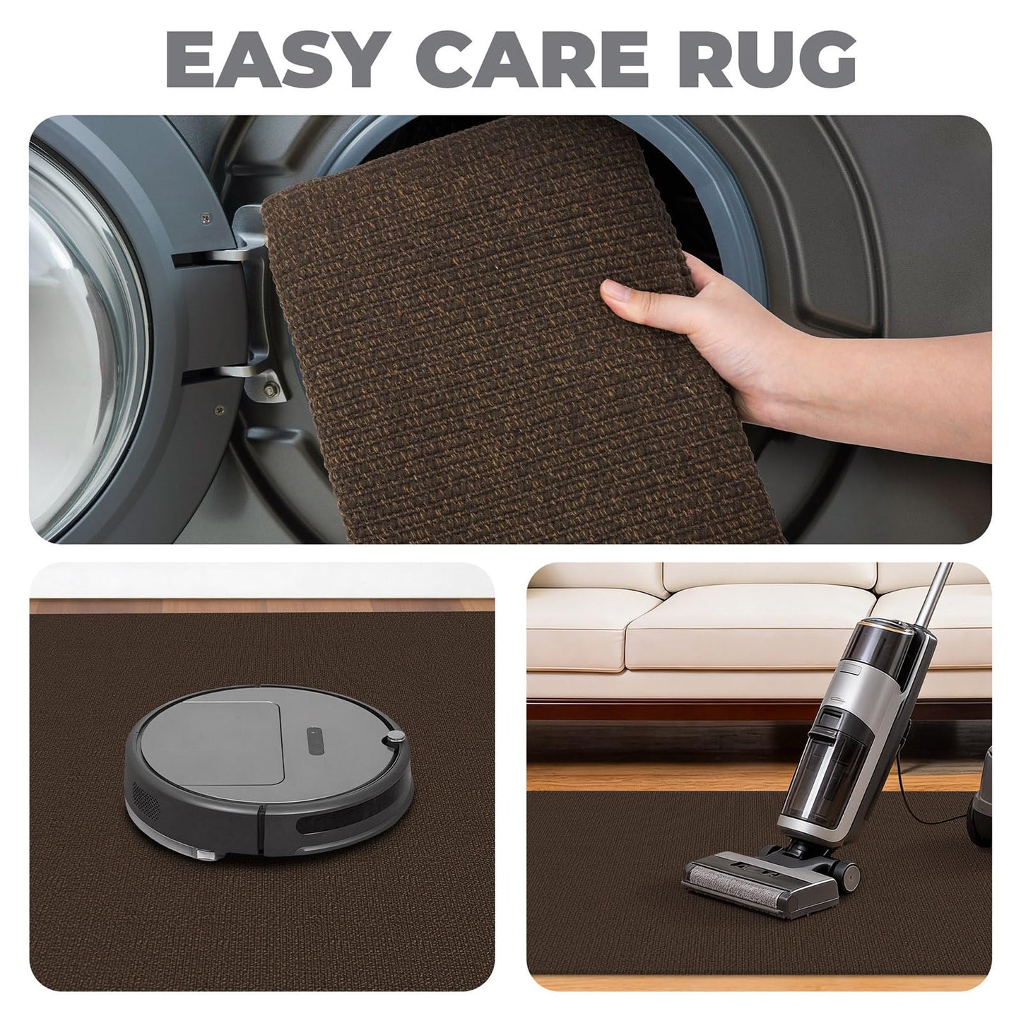 Lansny 2x3 Washable Area Rug Small Braided Cotton Entryway Rug with Non Slip Backing Kitchen Rugs Indoor Door Mat for Entrance Bathroom Foyer, Dark Coffee/Brown