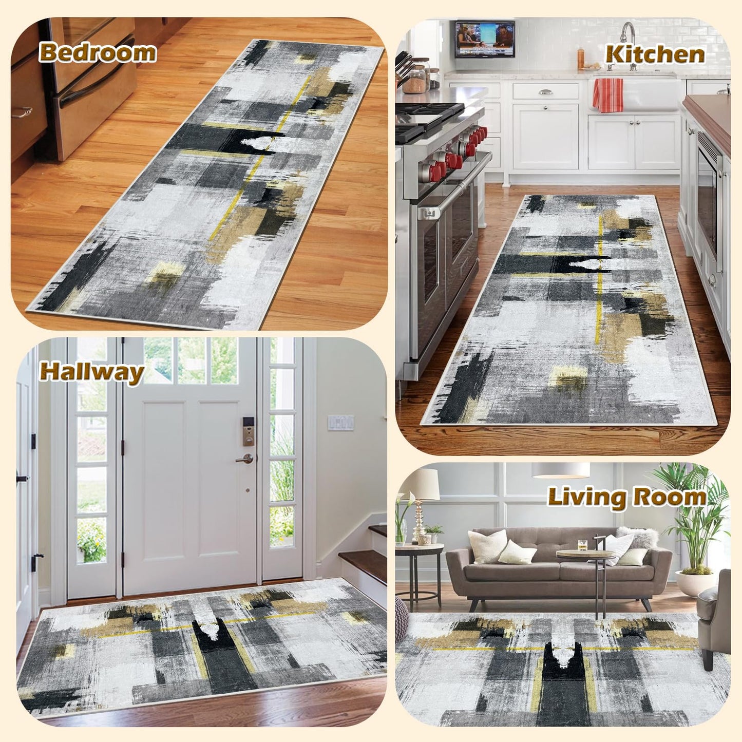 Heyroll Washable Area Rug, 2X6FT Hallway Runner Rug Carpet,Soft Modern Entryway Mat with Non-Slip TPR Backing,Low Pile Carpet for Indoor, Bath,Living Room,Kitchen,Laundry- Customized, Graffiti Gray