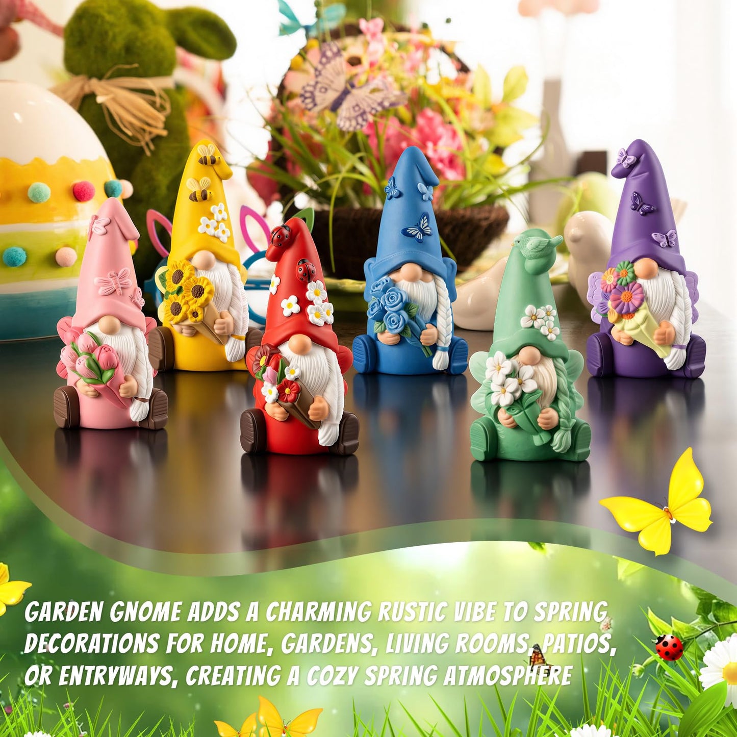 Arrowbash 6 Pcs Summer Ceramics to Paint Ready to Paint Your Own Gnome Statues 5.12 Inch Flowers Theme Paintable Figurines for Adults DIY Unpainted Ceramics Art Crafts with Brush Palette