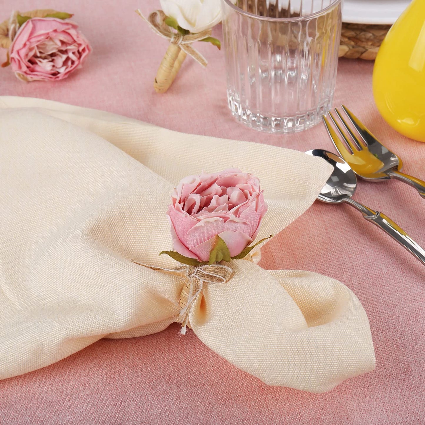 FEKIDO Flower Napkin Rings Set of 8,Pink Peony Flower Handmade Napkin Holder Rings Table Decorations for Wedding,Fall,Daily Party,Picnics,Banquet,Luncheons,Birthday,Christmas,Valentine's,Thanksgiving