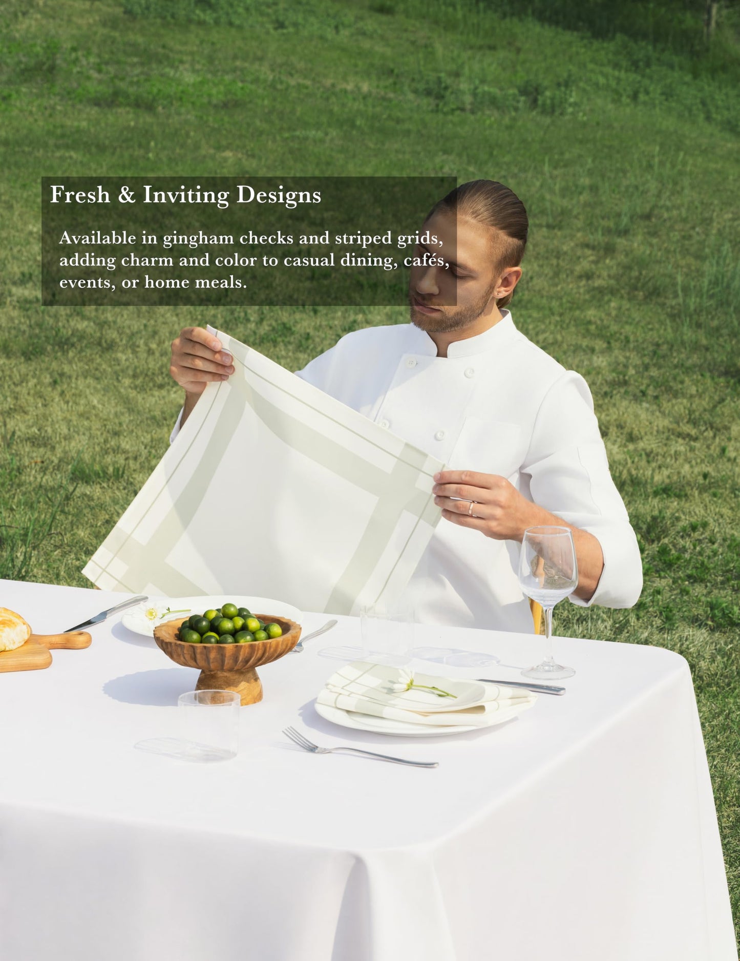 Sheenfon 100% Polyester Cloth Napkins – Durable Patterned Napkins for Restaurants, Events & Everyday Use, 20"x20", Cloud Gray Check Print, Set of 12