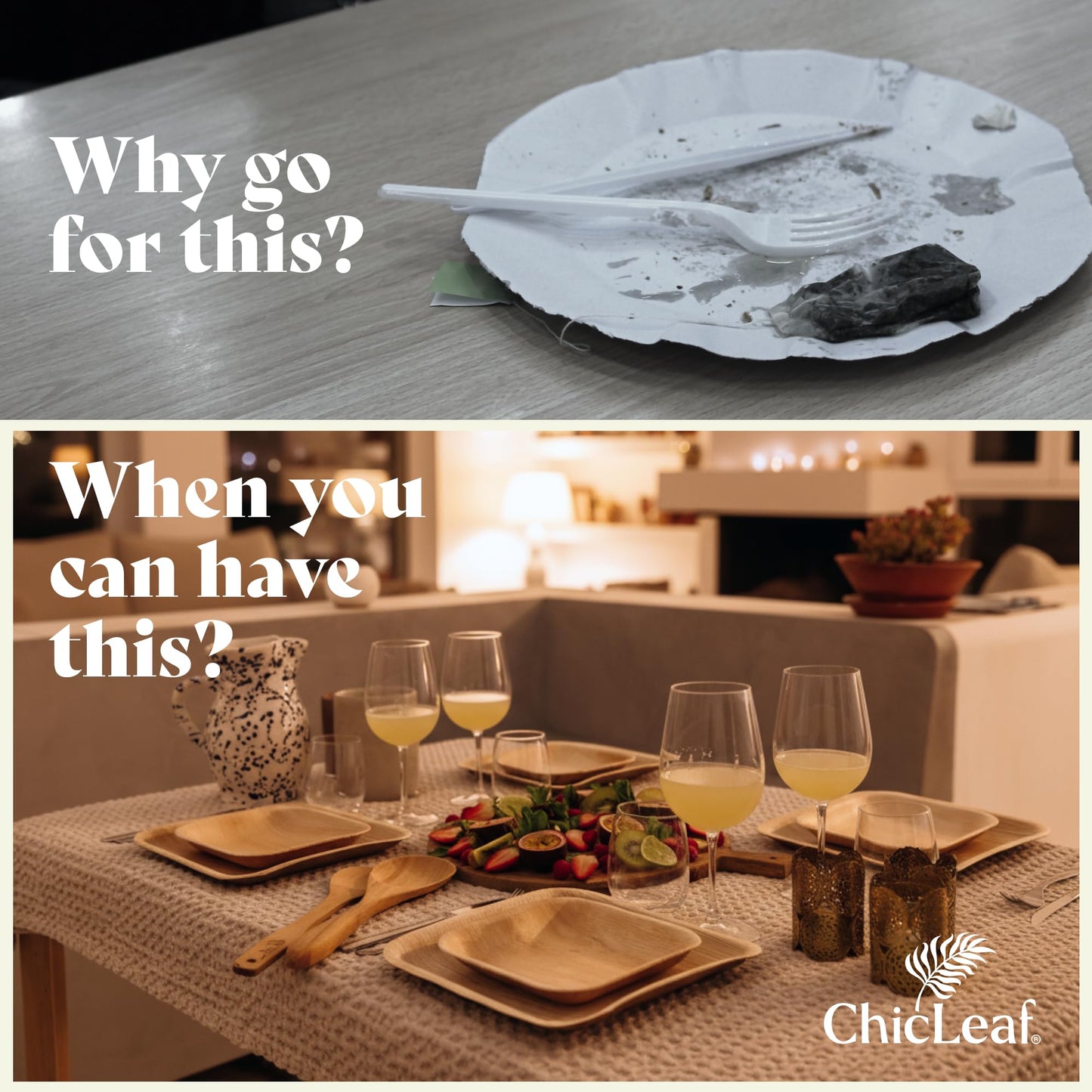 Chic Leaf Palm Leaf Compostable Plates - 6" Square, Pack of 50 - Disposable Dinnerware for your Table, Rustic Bamboo Appetizer Plates - Summer Dinner, Charcuterie Boards & Biodegradable Serviceware