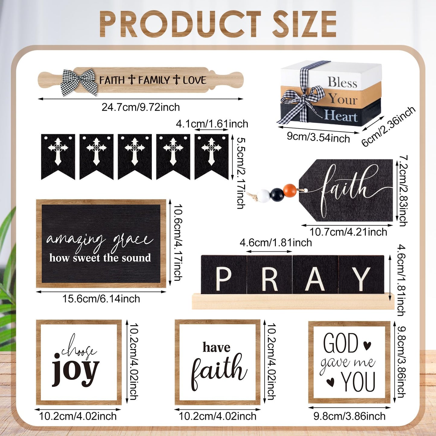 Tatuo 13 Pcs Easter Tiered Tray Decor Set Religious Wooden Table Decor Faith Christian Easter Centerpieces Decorations Rustic Farmhouse Pray Cross Wood Block Signs for Home Church Tabletop