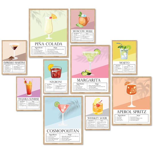 97 Decor Bar Cart Decor And Accessories - Vintage Cocktail Poster, Cocktail Wall Art Prints, Alcohol Drink Pictures Aesthetic, Trendy Artwork for College Girls Apartment Dorm Decorations (Unframed)