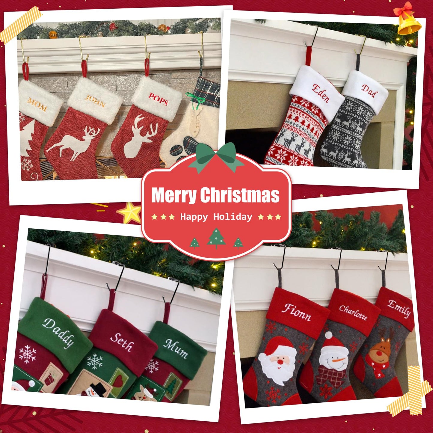 Christmas Stocking Holders for Mantle, Non-Slip Safety Fireplace Mantel Stocking Hooks with Separate Adhesive Strips, Silicone Pad Grip Hanger for Xmas Party Decoration (Silver,6)