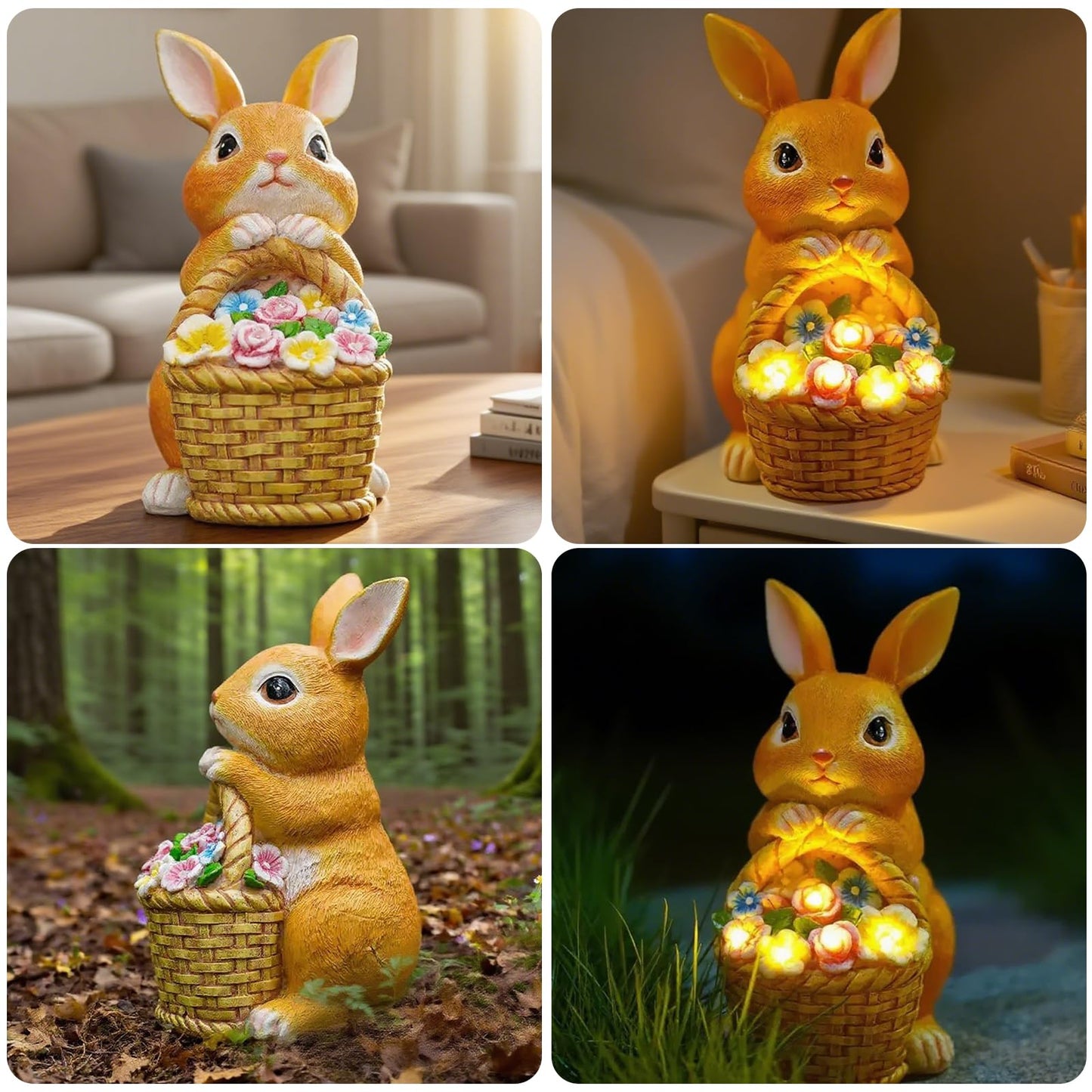 Fyrelly Solar-Powered Light-Up Rabbit Garden Statue, 6x5x8.5 Inches Waterproof Outdoor Decor for Yard Lawn Patio Porch Balcony, Ideal Easter Christmas for Mom Grandma Women