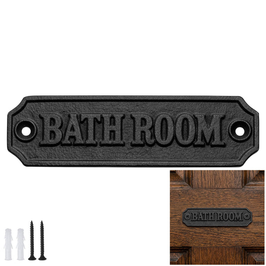 Mystic Colonial Cast Iron Bathroom Door Sign – Vintage Rustic Bathroom Plaque for Home, Office & Guest Washroom, Wall or Door Mount, Antique Style Black Metal Sign