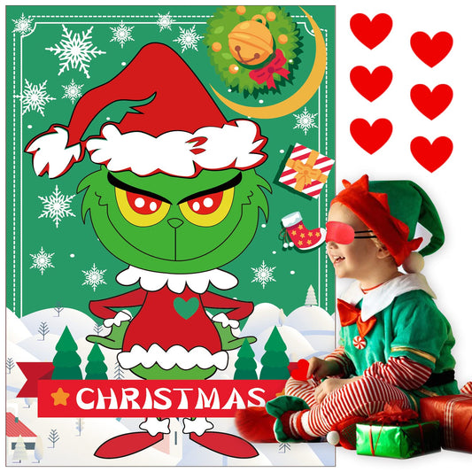 EMPOF Christmas Games - Pin The Heart Christmas Crafts Games for Kids Families Party, Cute Wall Decor Party Supplies Favors, Indoor Xmas Decorations Home Decor, Xmas Kids Activities Presents