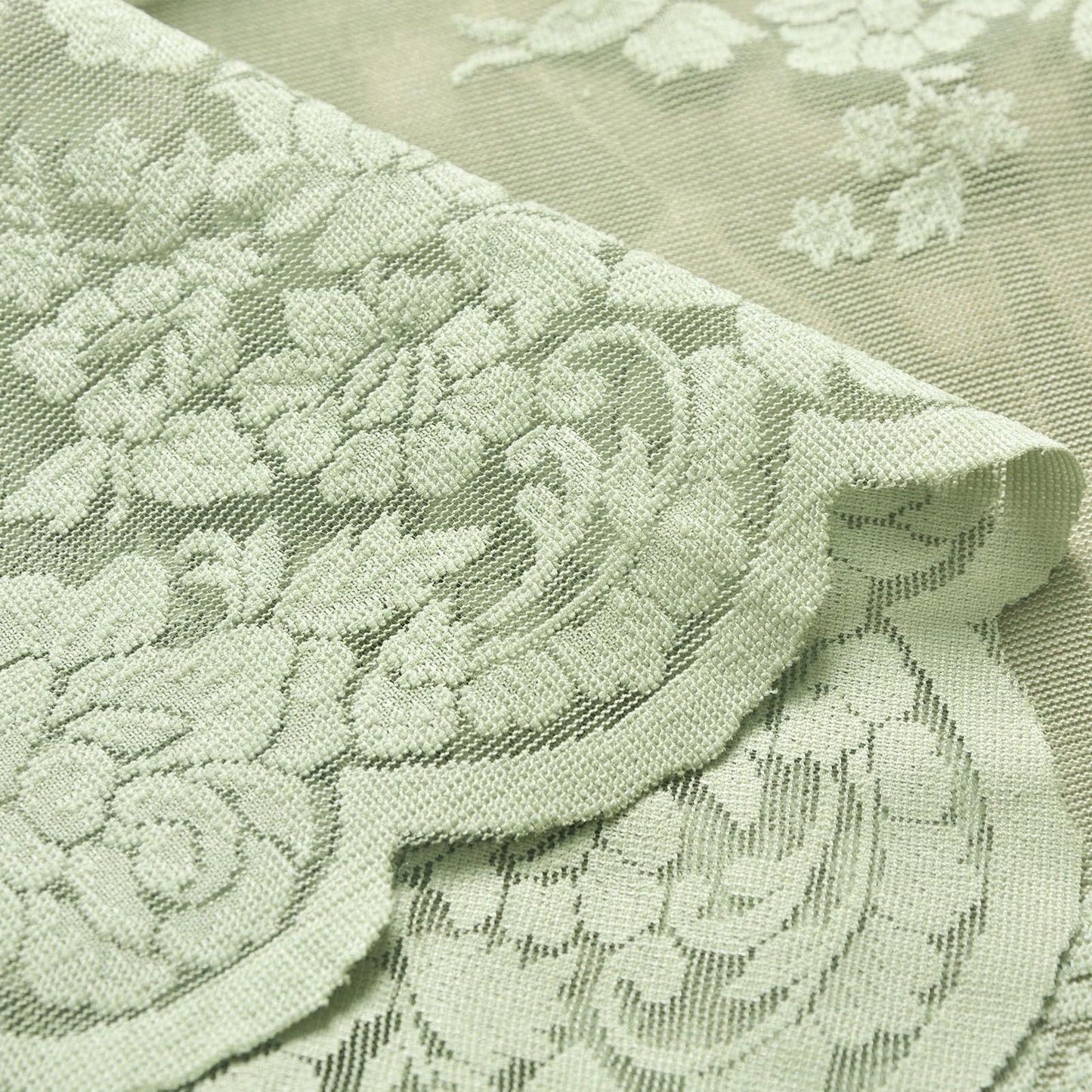 Kotile Light Sage Green Sheer Valance Curtain for Windows, Rustic Floral Muted Green Window Lace Curtain 18 Inch Length, Rod Pocket Light Filtering Valance, 52W x 18L Inch, 1 Panel