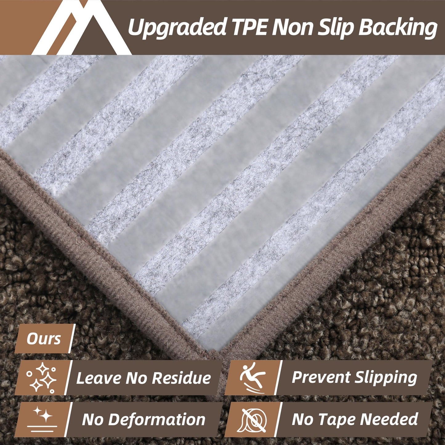 COSY HOMEER Edging Stair Treads Non-Slip Carpet Mat 28inX9in Indoor Stair Runners for Wooden Steps, Edging Stair Rugs for Kids and Dogs, 100% Polyester TPE Backing (15pc, Brown)