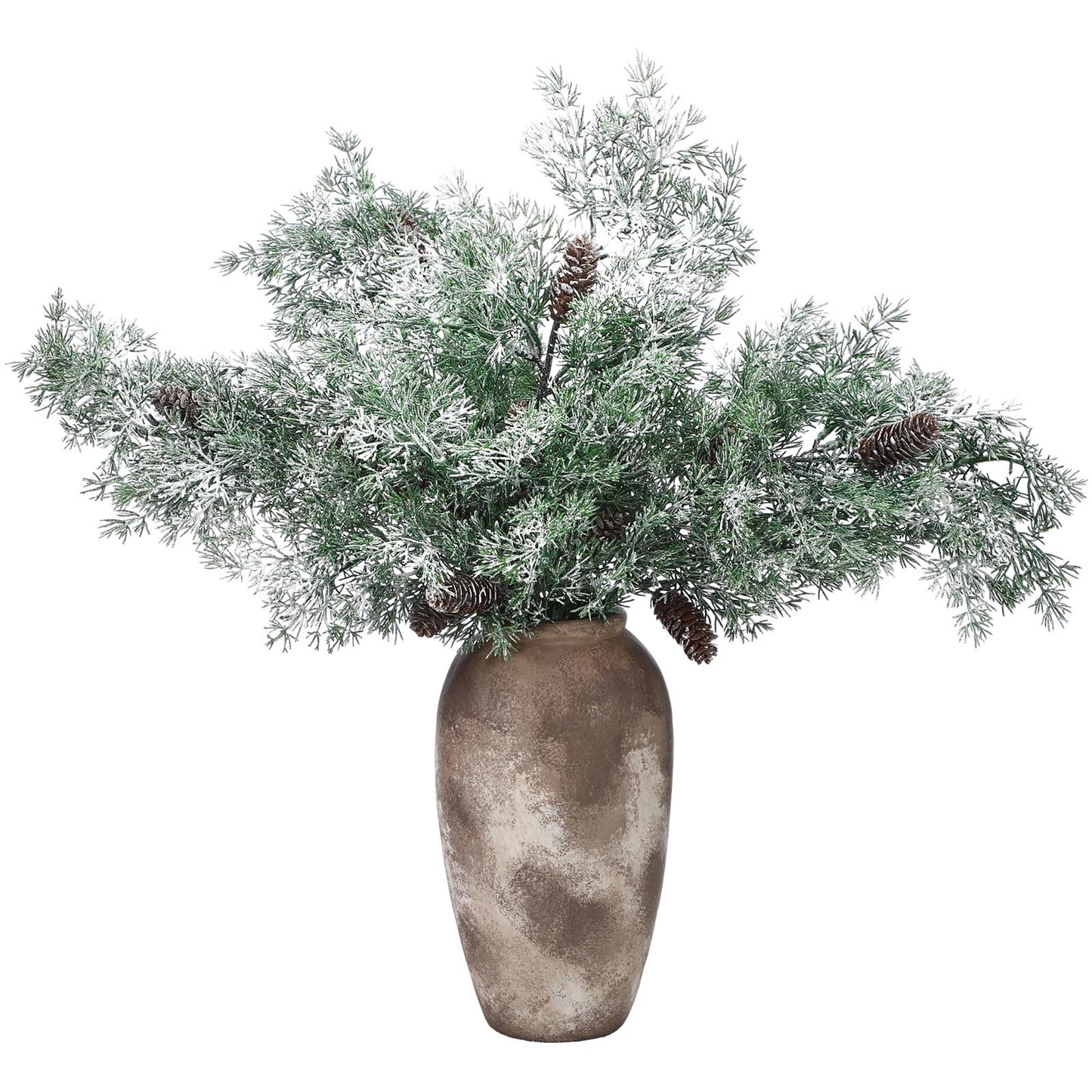 Giegxin 4 Pcs Large 25.6 Inch Christmas Snow Frosted Cedar Pine Branches with Pinecones Faux Greenery Cedar Pine Stems White Frosted Picks and Sprays Vase Filler for DIY Home Garland Wreath Xmas Decor