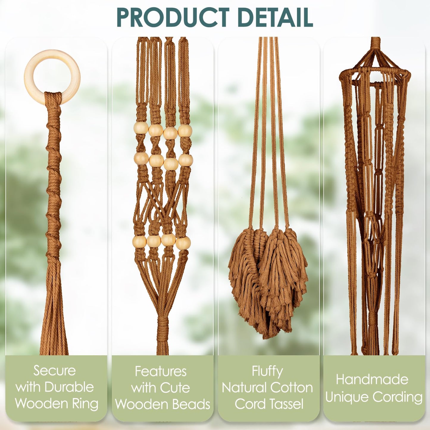 ANROYE Macrame Plant Hanger for Indoor Set of 4, Bohemian Hanging Planter with Tassels for Flower Pot, Boho Decorative Houseplant Rope Holder for Home Decor Bedroom Window Farmhouse