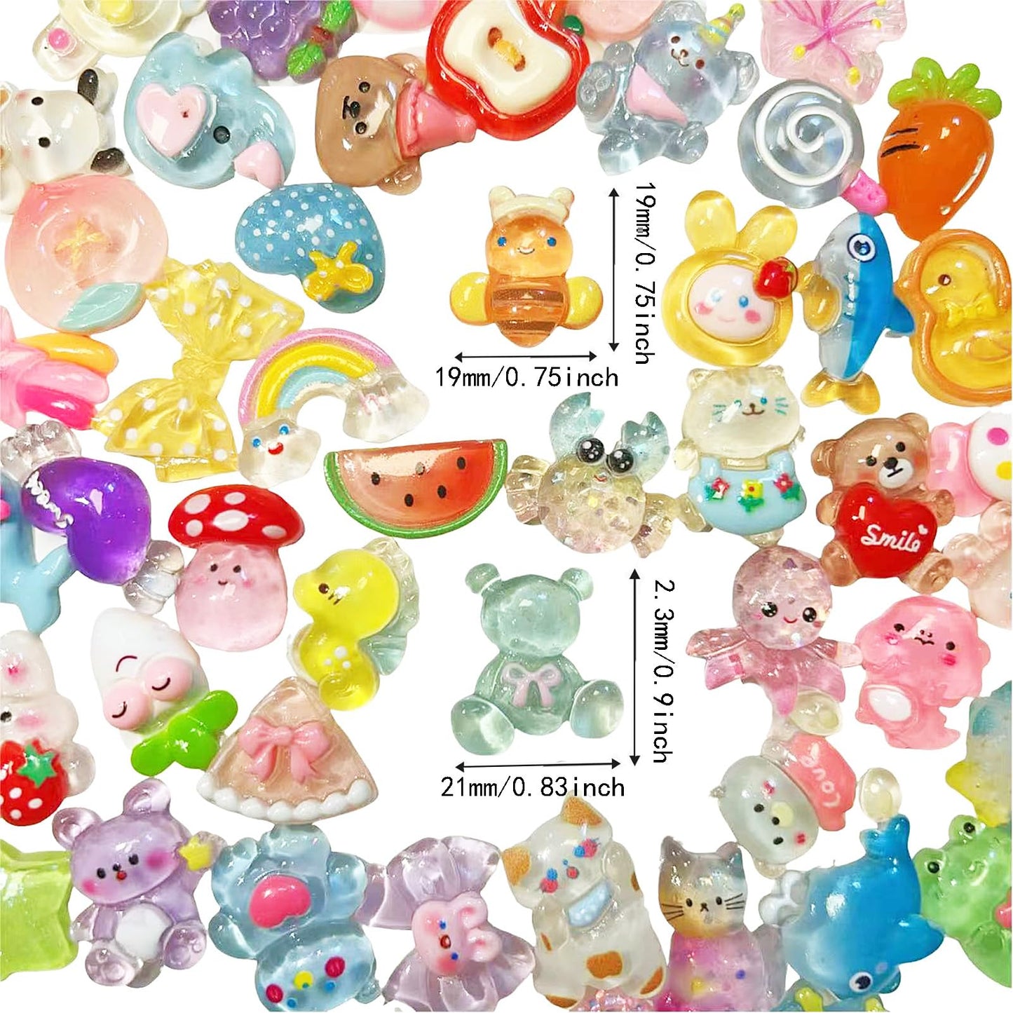 FULUSODO 60pcs Embellishments Cute Set, Flat Back Bulk Mixed Resin Ornament Scrapbooking Set