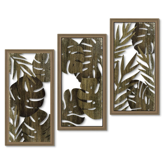 Putuo Decor Tropical Leaf Wall Art, Monstera Palm Leaves Natural Aesthetic Boho Decor, Set of 3 Modern Botanical Art for Living Room, Bedroom, Bathroom, Office 16x8 Inch