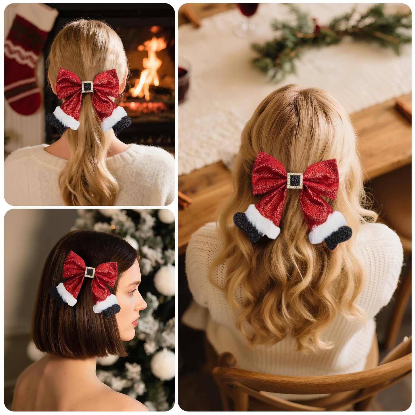 Christmas Hair Clips， red christmas sparkly bow hair clip，Christmas Hair Accessories for Girls Women Costume Accessory Xmas Party Gifts