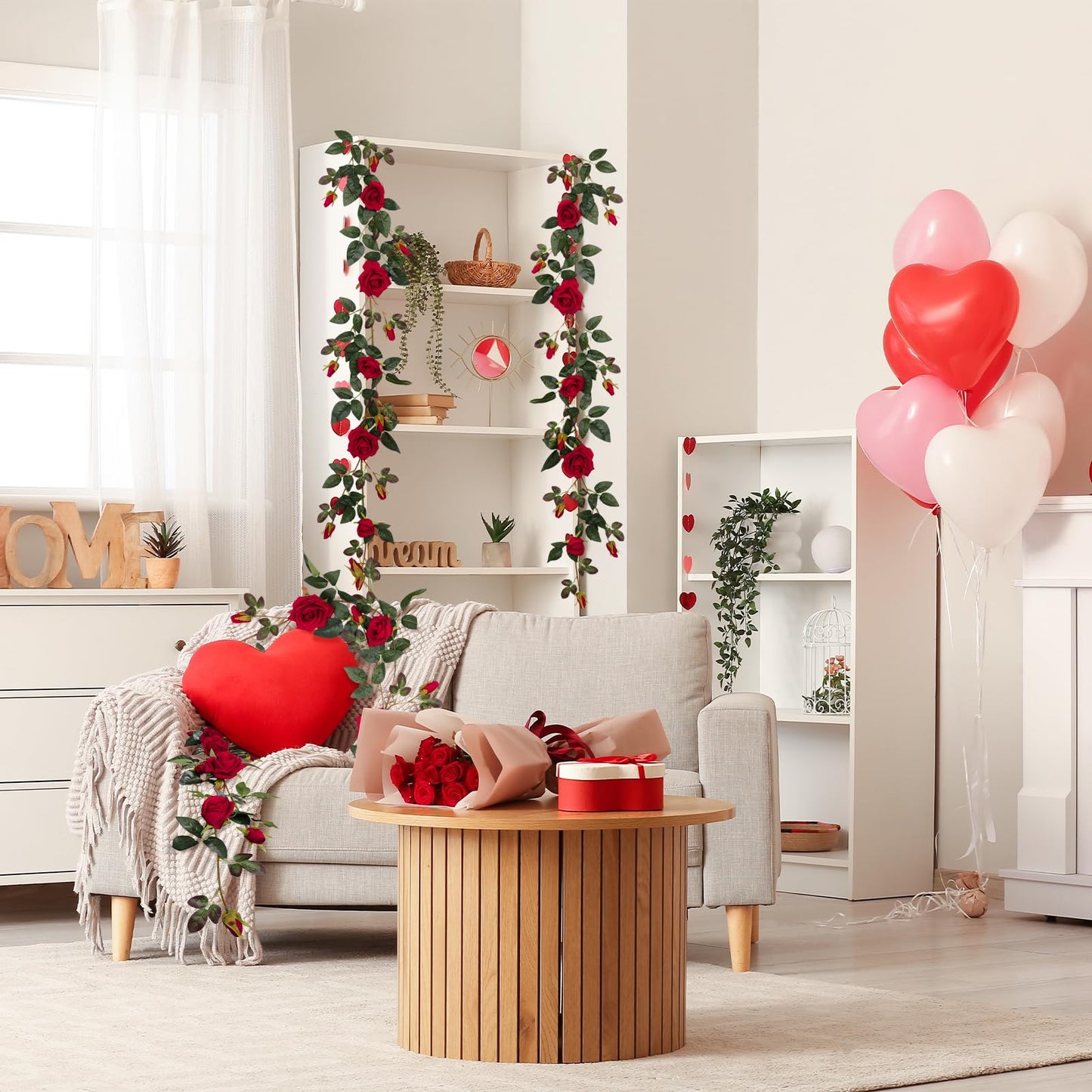RECUTMS 6FT Artificial Red Rose Garland Fake Rose Ivy Vine with Greenery Foliage Hanging Flower Vine for Wedding Arch, Table, Home, Garden, Birthday, Valentine’s Day Party Decoration (Red)