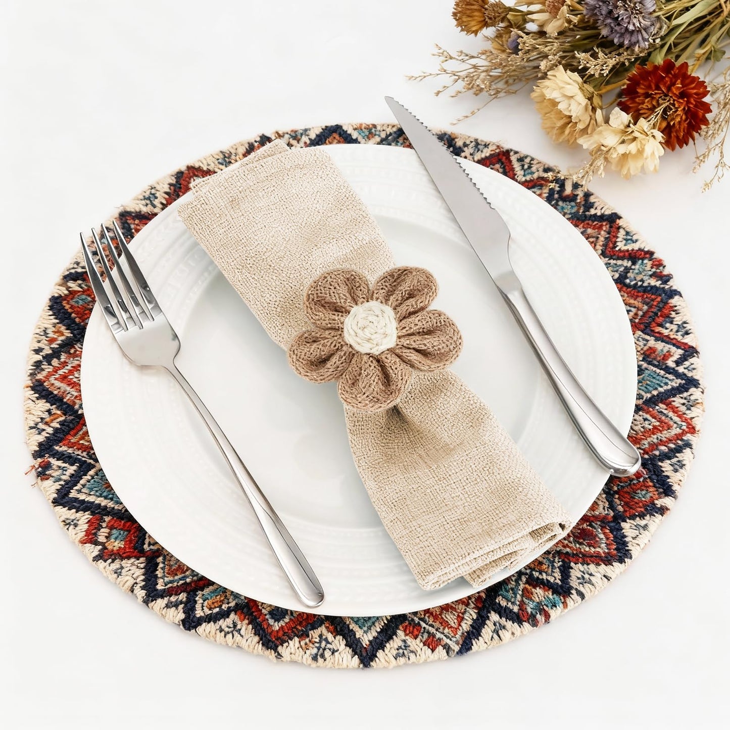Napkin Rings Set of 12 Handmade Rustic Napkin Rings Reusable Boho Napkin Ring for Elegant Dining Table Decoration Perfect for Christmas, Thanksgiving, Wedding, Holiday, Everyday Use
