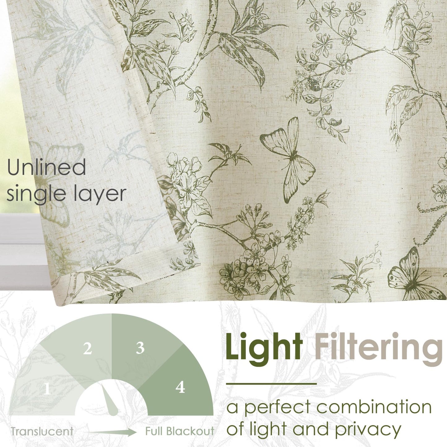 Lazzzy Green Floral Valance Curtain Linen Farmhouse Valance for Kitchen Living Room Bedroom Country Valances Window Treatments Small Window Cafe Curtain 16 Inch Rod Pocket 1 Panel Green on Beige