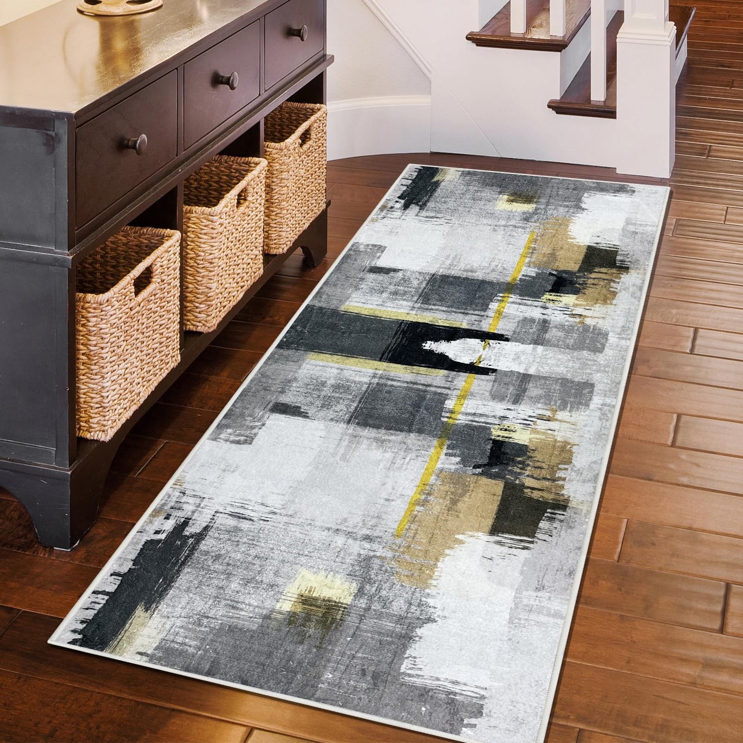 Heyroll Washable Area Rug, 2X6FT Hallway Runner Rug Carpet,Soft Modern Entryway Mat with Non-Slip TPR Backing,Low Pile Carpet for Indoor, Bath,Living Room,Kitchen,Laundry- Customized, Graffiti Gray